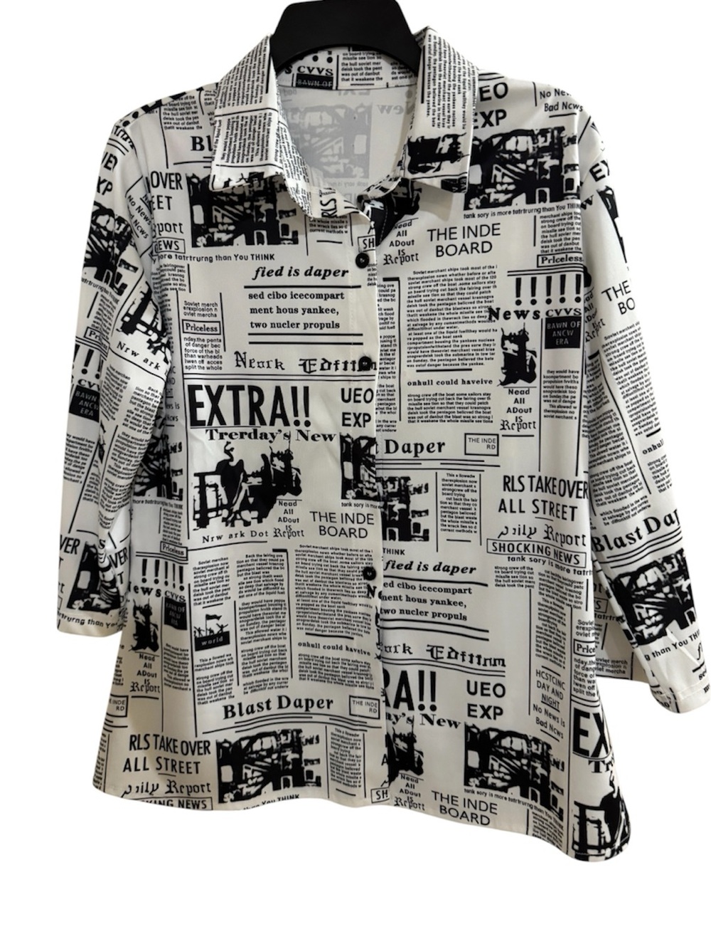 Newspaper Print Long-Sleeve Shirt - Black & White size L